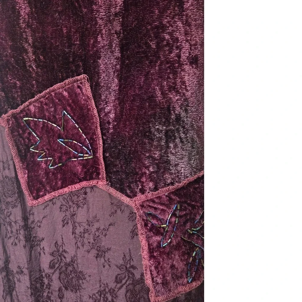 Vintage Whimsigoth Patchwork Velvet Beaded Dress Blazer Set Burgundy Size S P